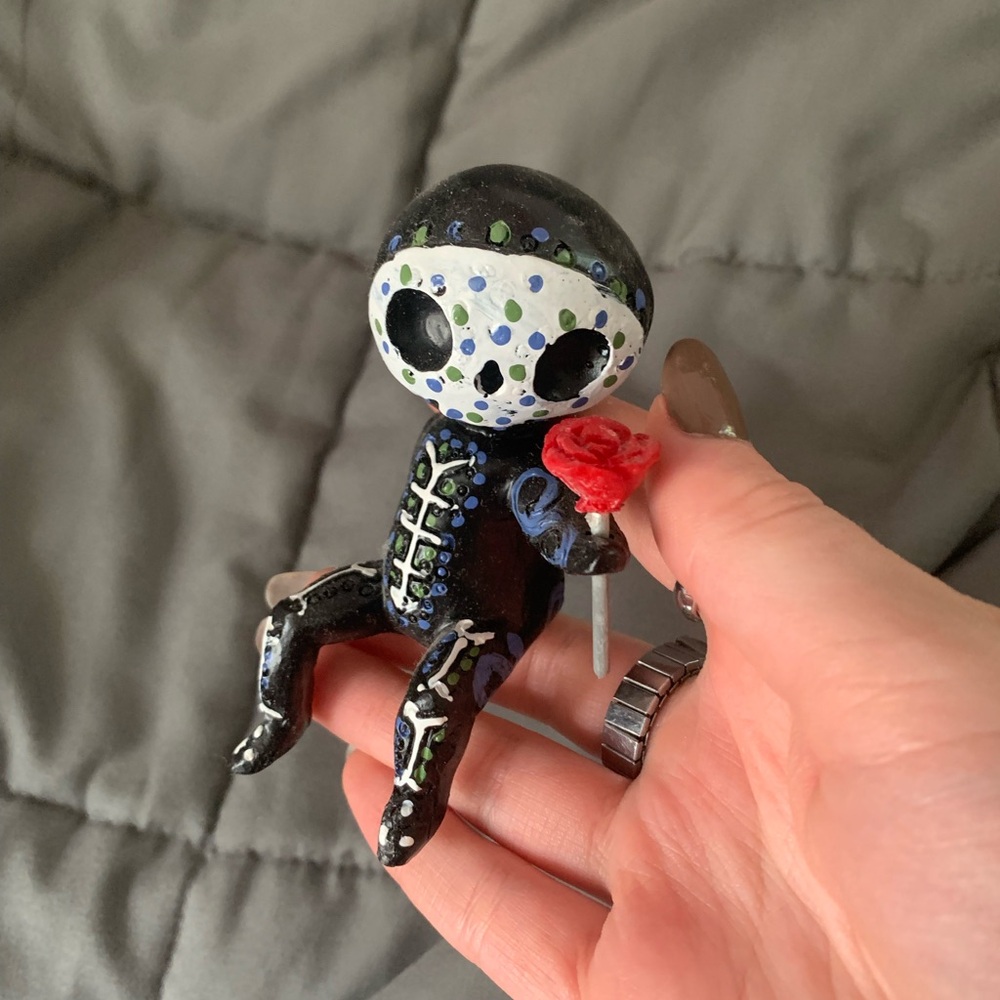Handcrafted Black and White Skeleton Figurine